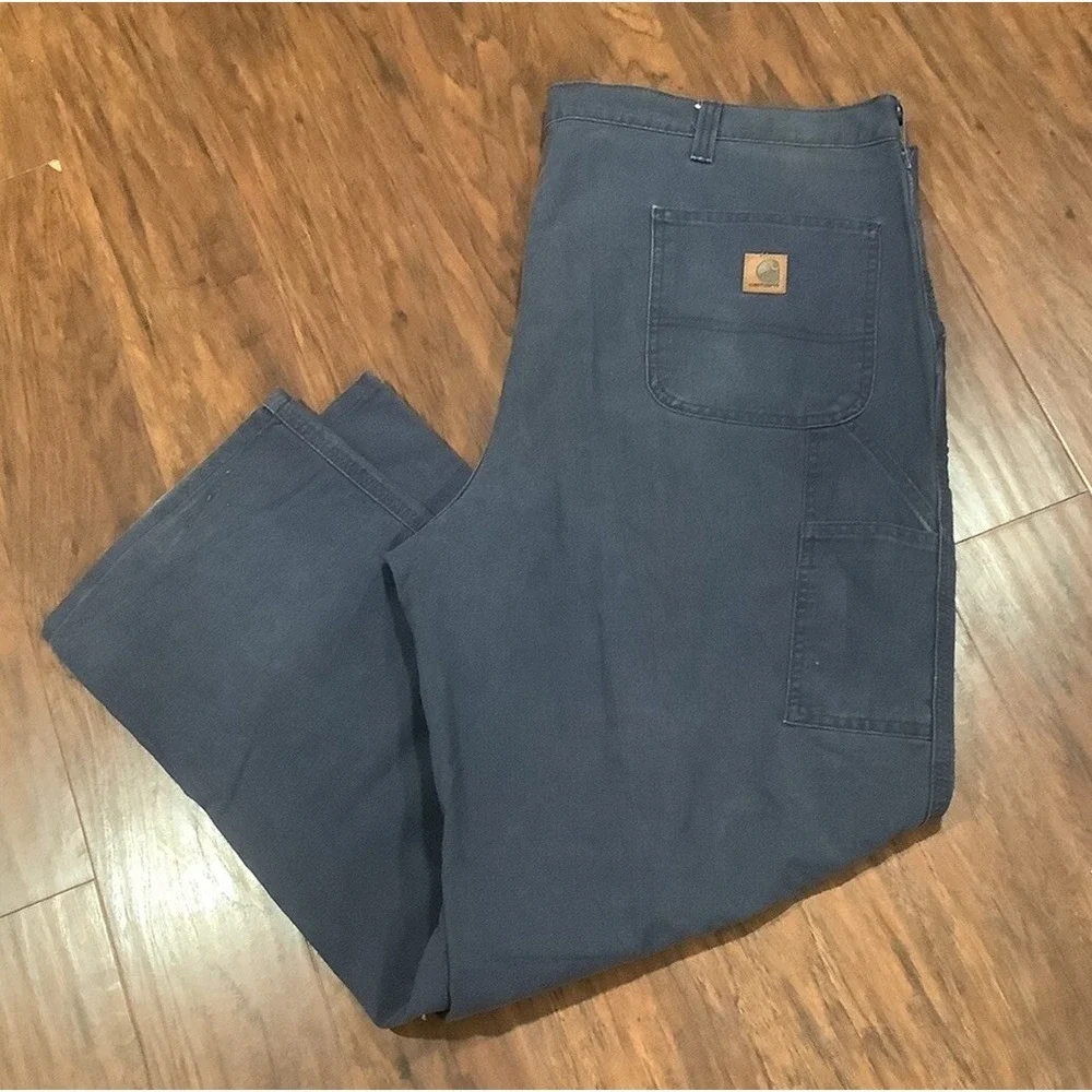 Carhartt Dungaree Fit B11 MDT Size 44X30Navy Blue Work Pants Triple Stitched